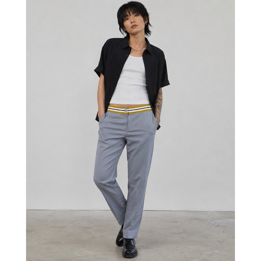 Wildfang Empower Tapered Trouser Grey Striped Waistband Pant NWT Sz2 Androgynous